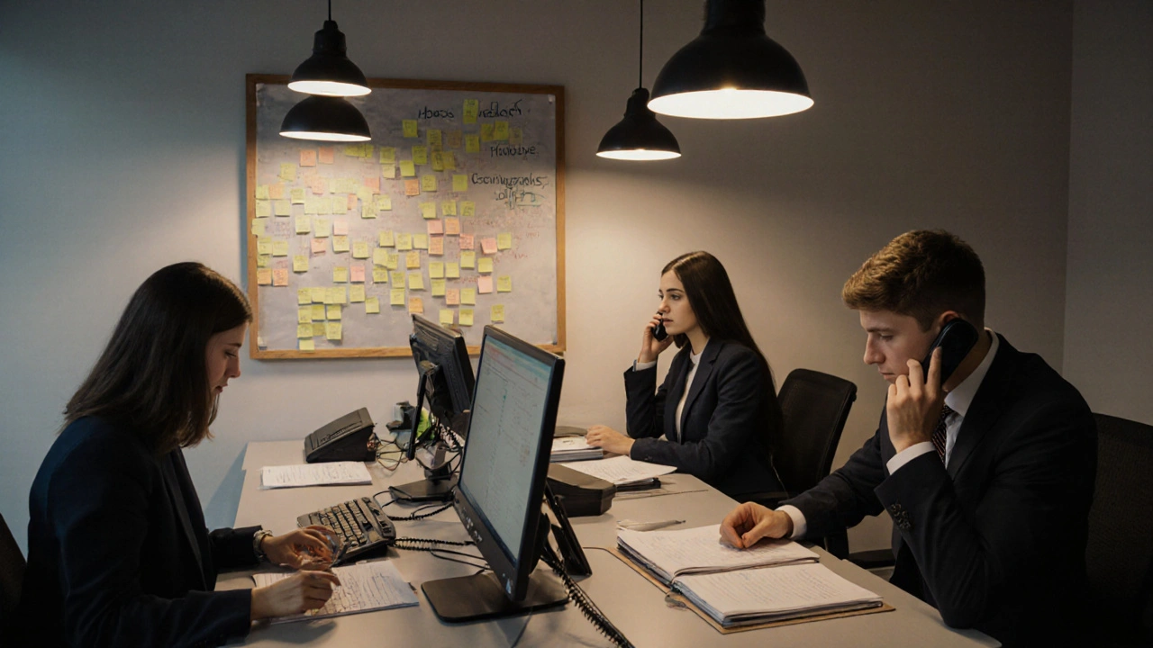 Троє молодих адвокатів працюють у спільному кабінеті в адвокатському бюро в Києві.