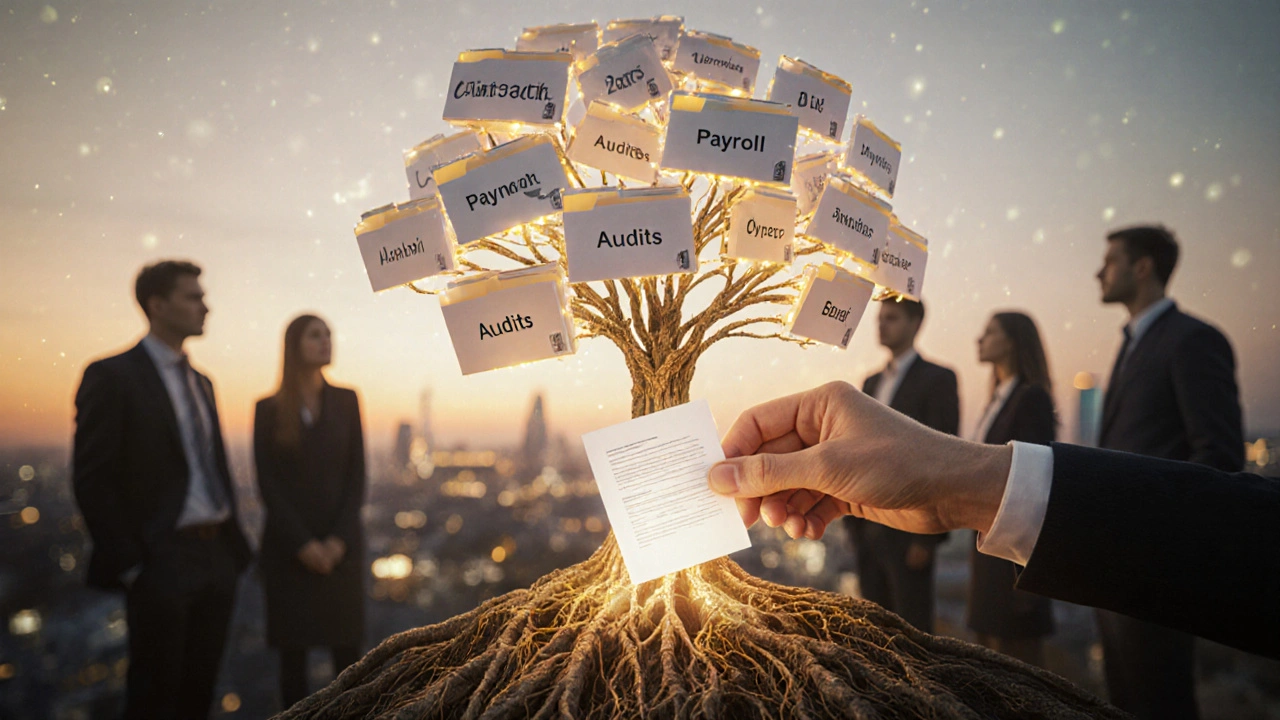 Цифровий архів у вигляді дерева з папками, до якого додають документ.