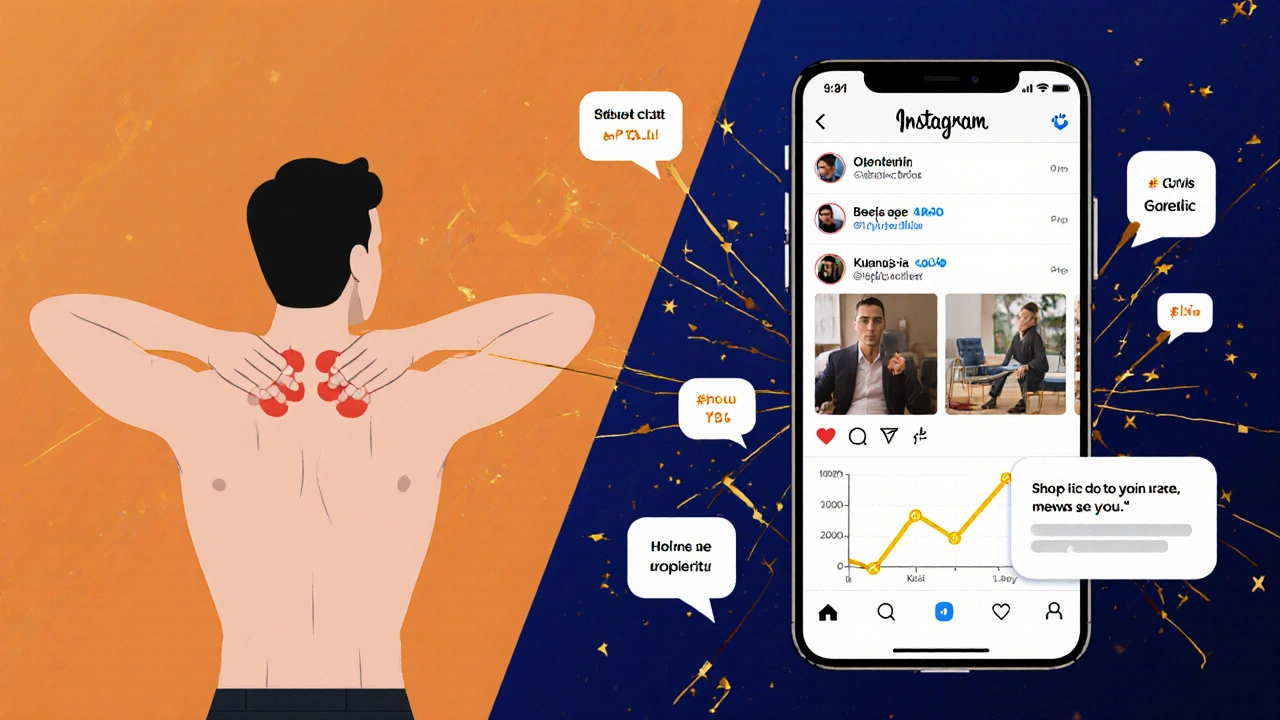 Концептуальна сцена: масажист у Києві будує кар&#039;єру через соцмережі та відгуки клієнтів.