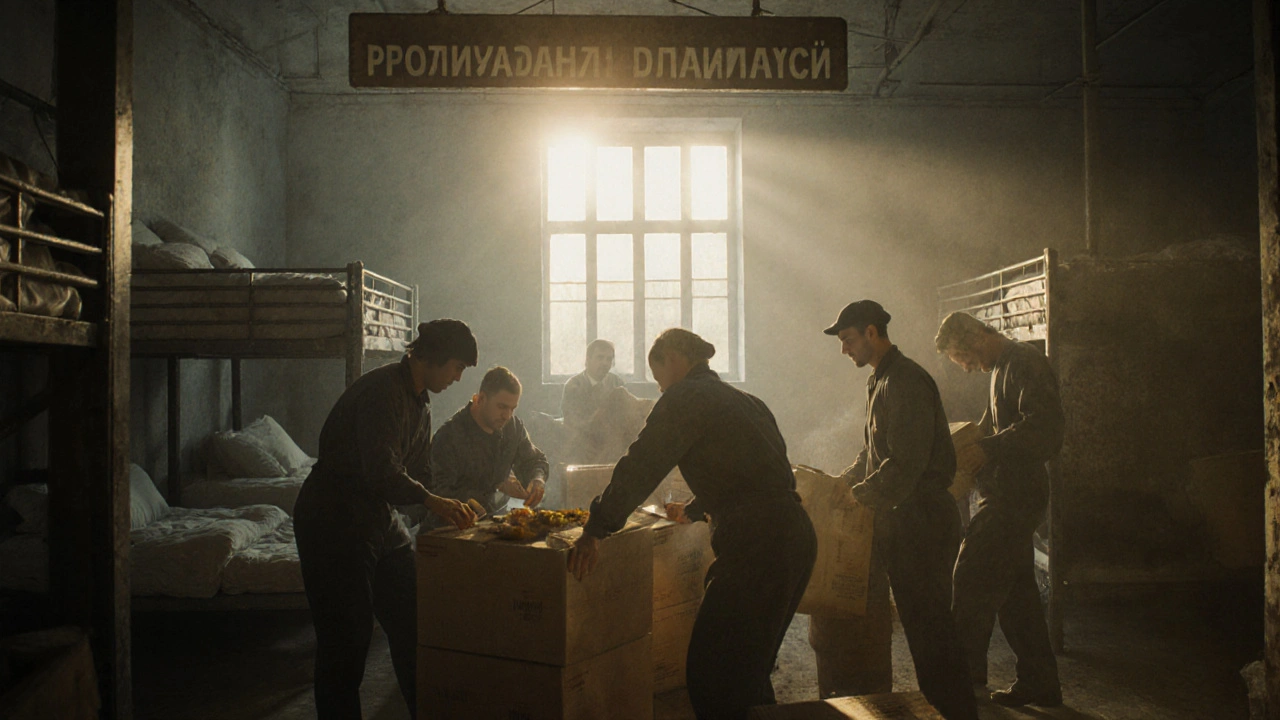 Працівники на складі вдень, живуть у спільному житлі, працюють без посередників.