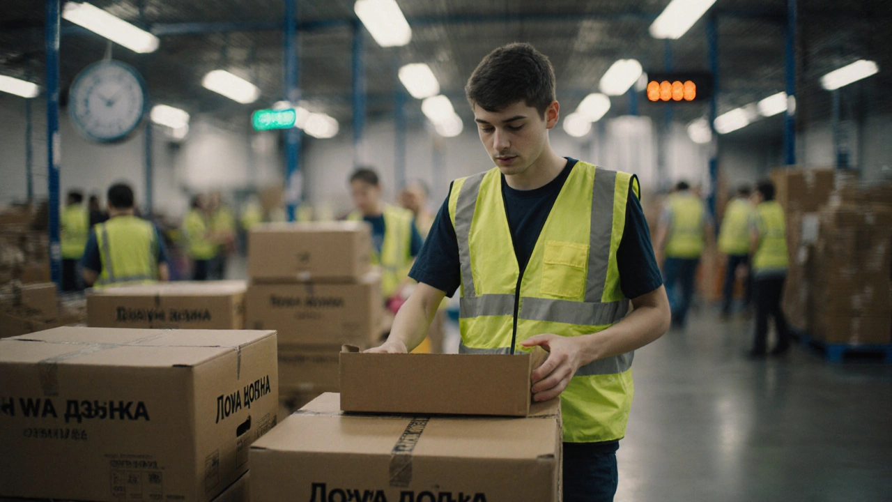 Студент пакує коробки на складі &#039;Нової Пошти&#039; вранці