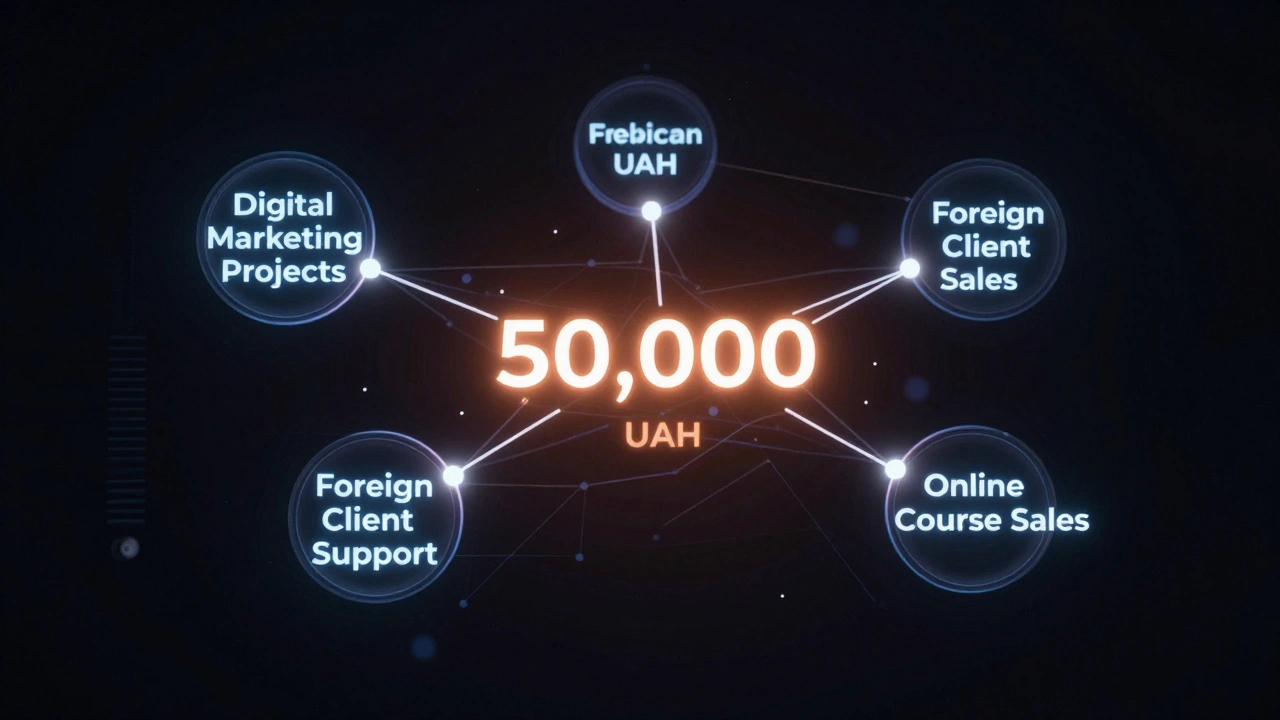 Концептуальна схема з трьох джерел доходу, що збираються в 50 000 грн.