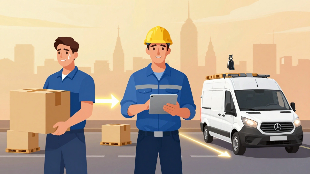 Схема кар’єрного зростання грузчика: від початківця до водія вантажівки.