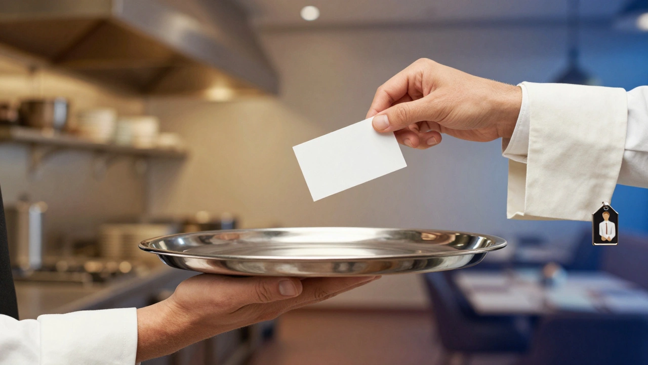 Символічне зображення росту офіціанта: від подноса до ключа та візитівки.