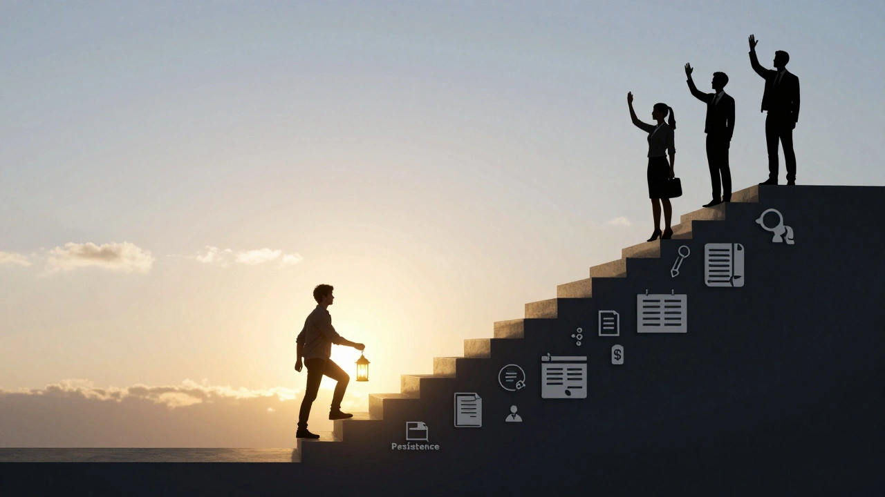 Сходи з цифровими елементами IT-роботи, що ведуть до світла — символ росту без досвіду.