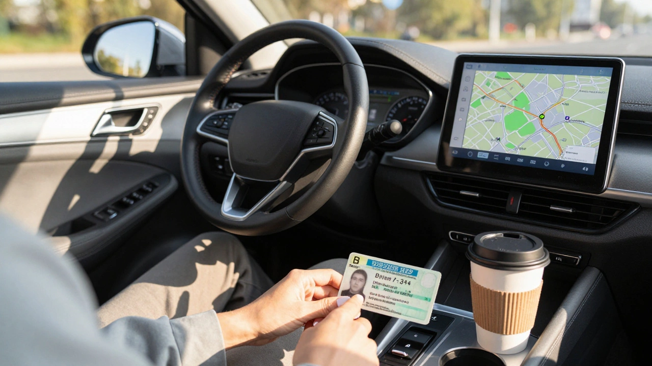 Інструменти водія з категорією В: права, GPS і авто в Києві — символ професійної незалежності.