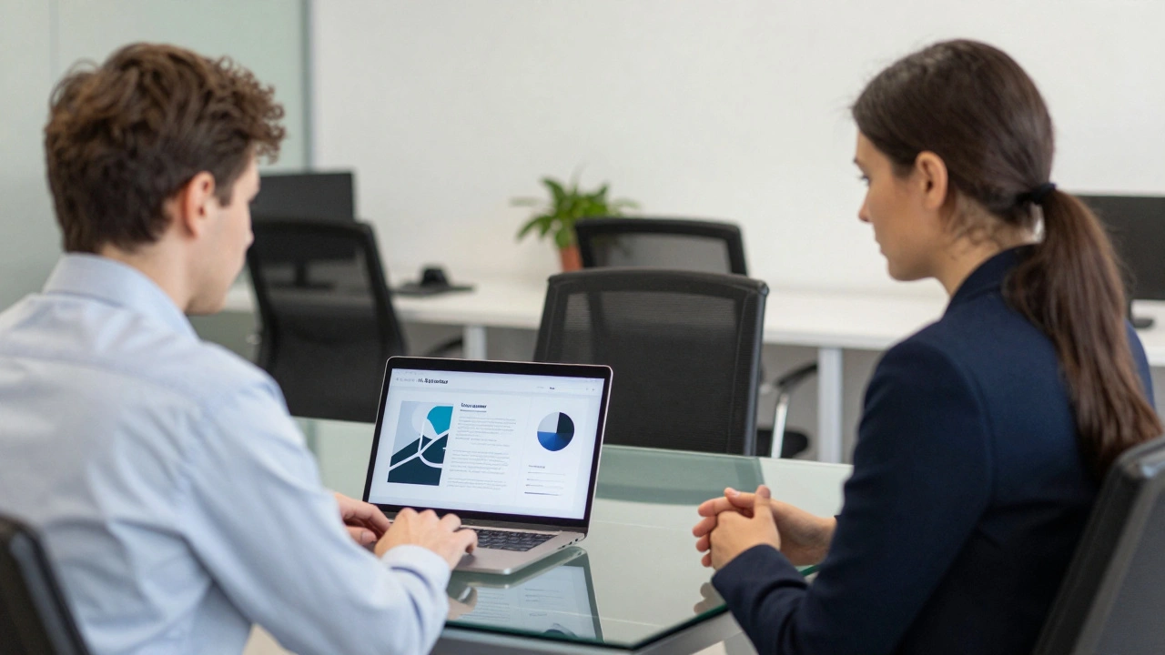 Інтерв'ю в офісі Київстар. Кандидат і співробітник обговорюють вакансію.