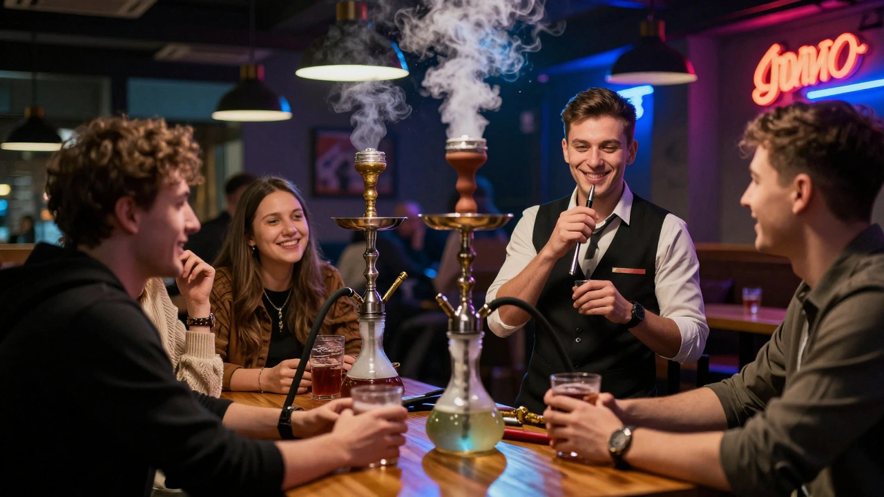 Клієнти насолоджуються кальяном у відпочинковій атмосфері київської кальянної.