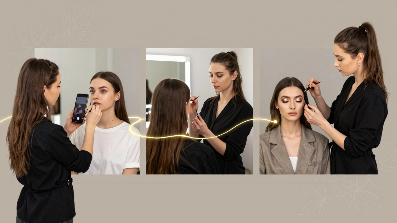 Концептуальна сцена шляху візажистки: від початківця до експерта в київській індустрії краси.