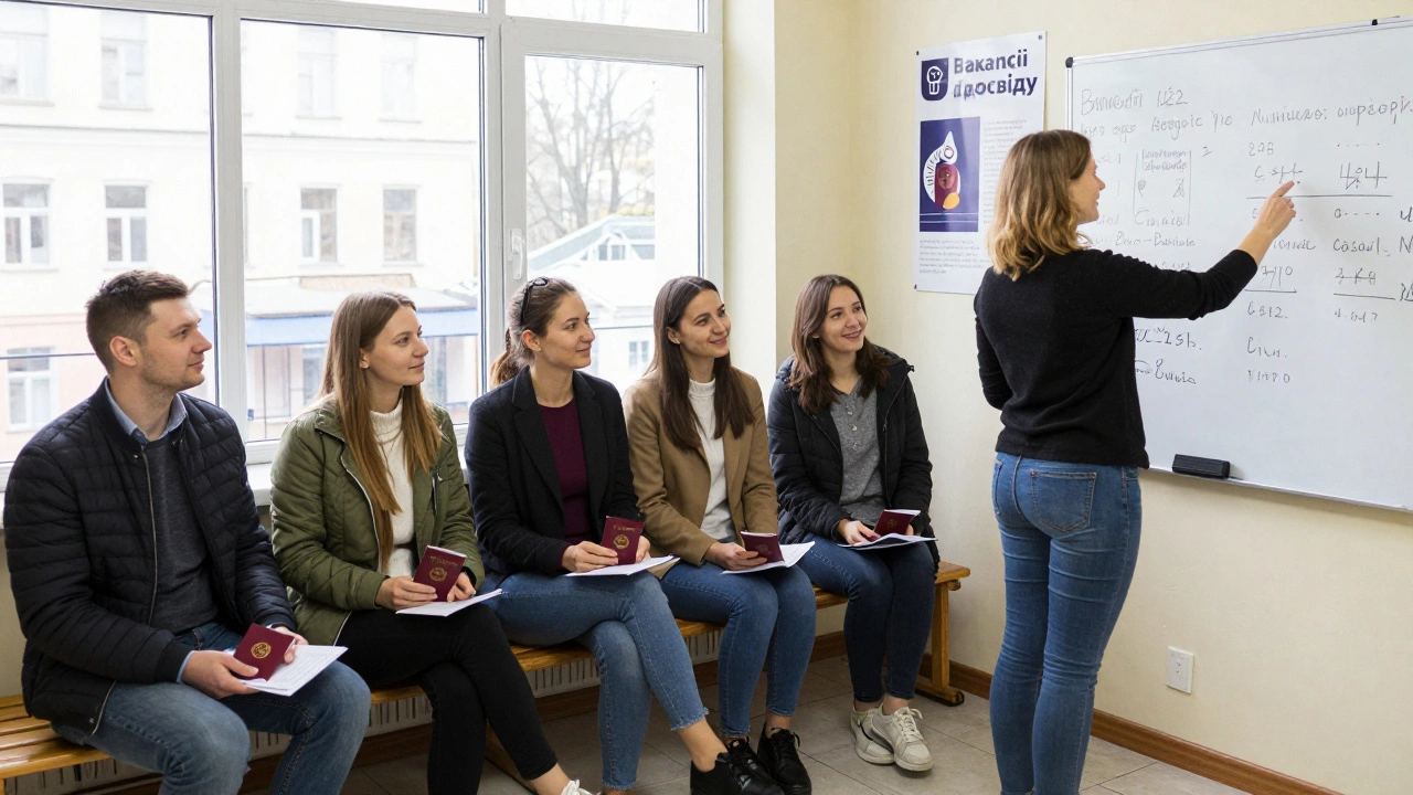 Шукачі роботи на прийомі у Центрі зайнятості на вулиці Лісова, Київ