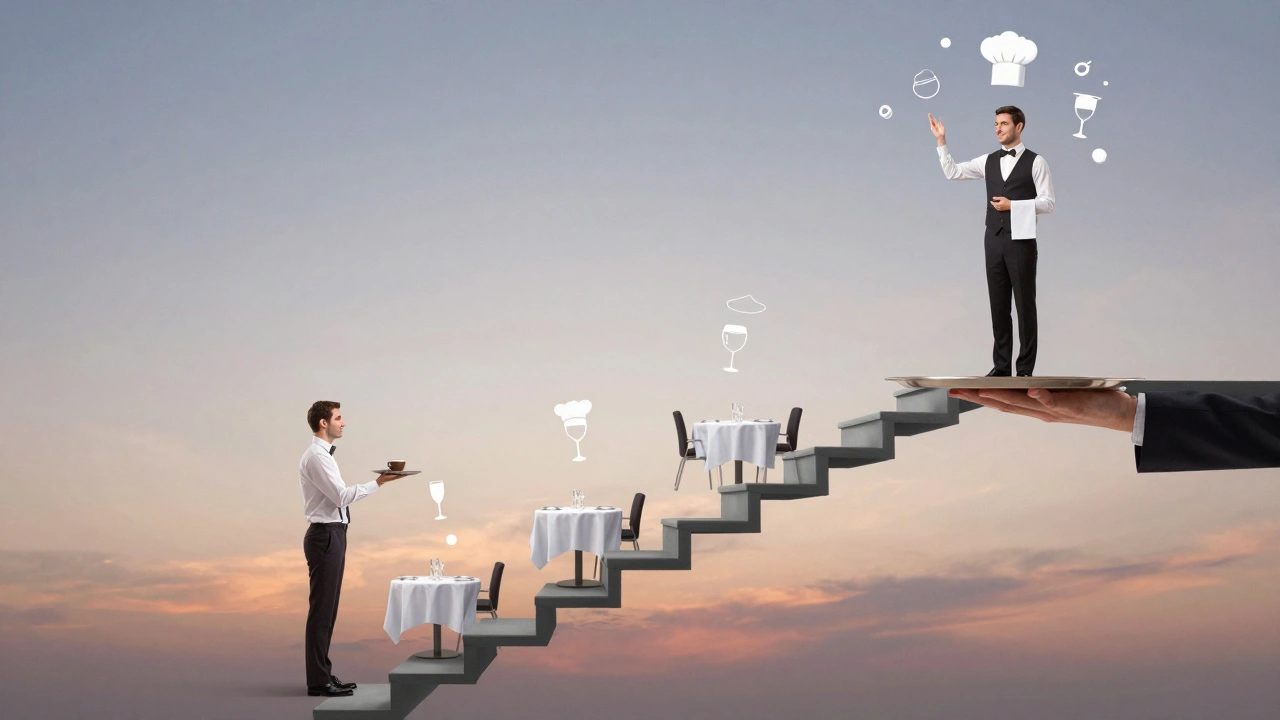 Трей з чашками перетворюється на сходи кар’єрного зростання офіціянта.