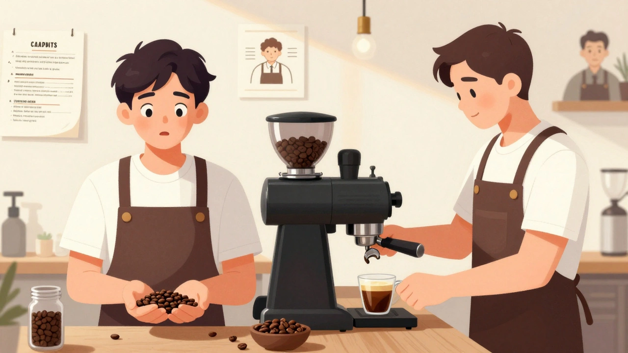 Подорож баристи: від початківця з зерном до досвідченого фахівця, що готує еспресо в сонячній кав’ярні.