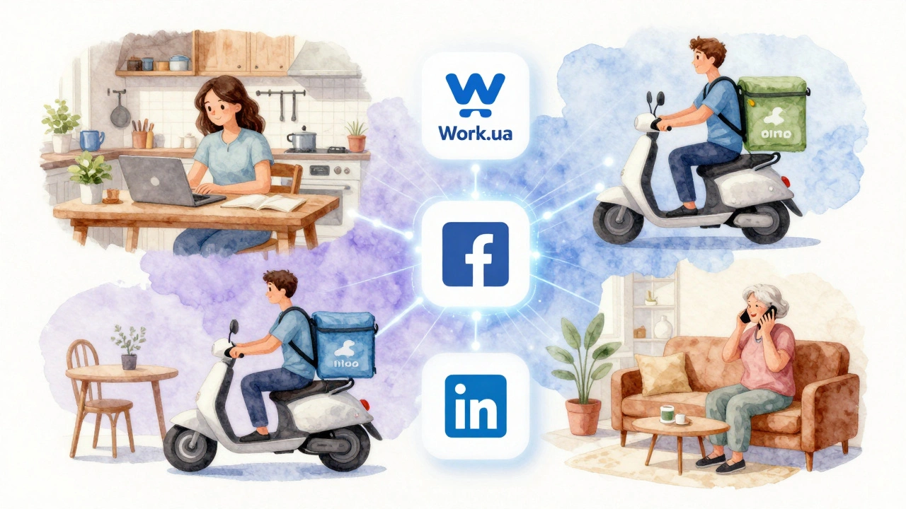 Різні форми віддаленої роботи в Голосіївському районі: віддалена робота, доставка та телефонні операції.