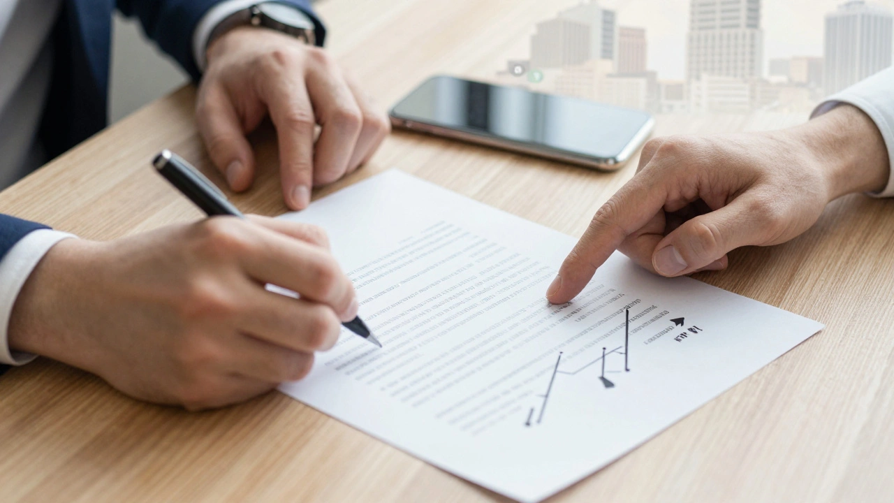 Руки директора підписують договір, аналізують KPI та отримують повідомлення на телефоні