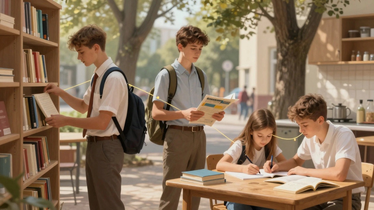Three teens engaged in different part-time jobs, symbolizing growth and responsibility.