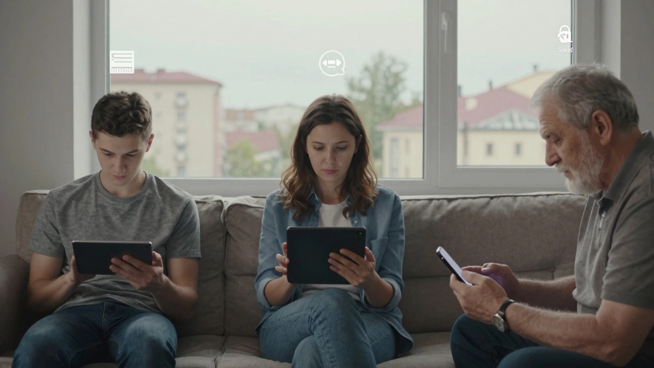 Три різні люди в Києві працюють онлайн: студент, мати, пенсіонер — кожен у своєму середовищі.